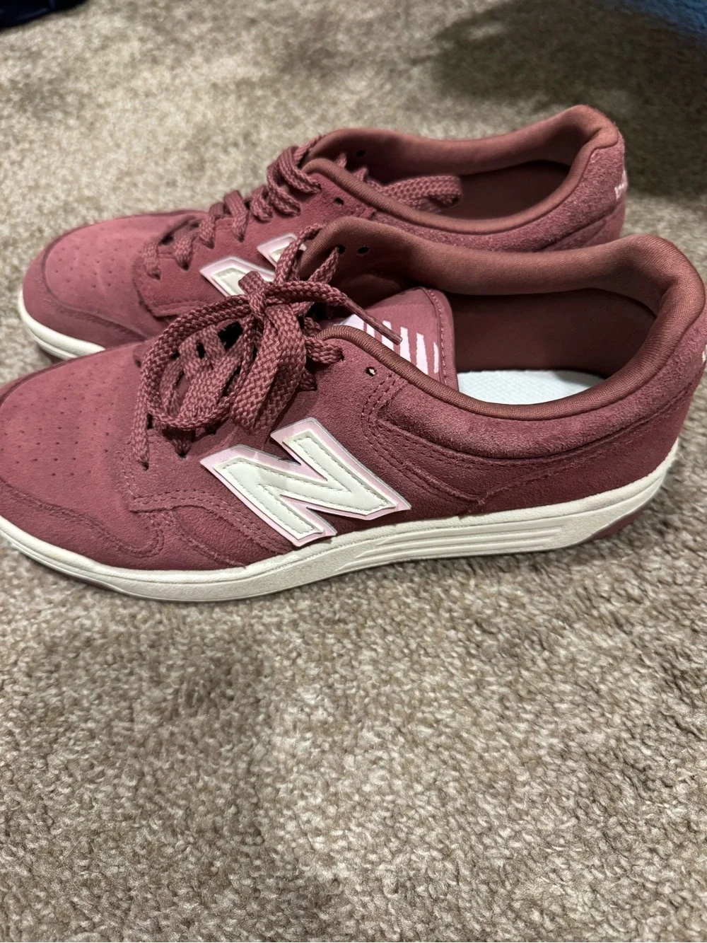New Balance Dusty Rose Suede Sneakers with White N Logo